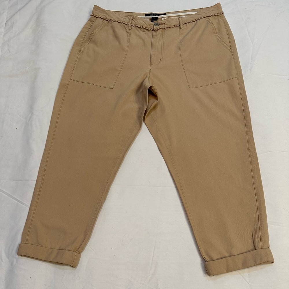Nine West Jeans Tan Linen Rayon Boho Cropped Pants Sz 10 - Picture 3 of 8